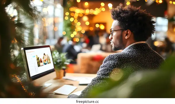 African American Man Working in a Cafe