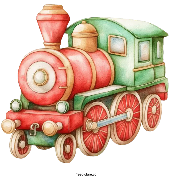 [Transparent Background PNG]Cute Watercolor Vintage Toy Train Illustration