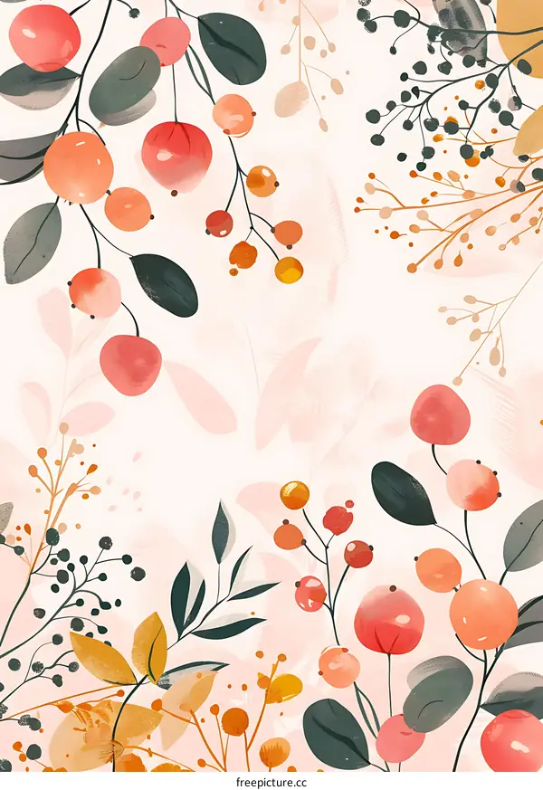 Abstract Floral Watercolor Illustration with Pink, Orange, and Green Colors