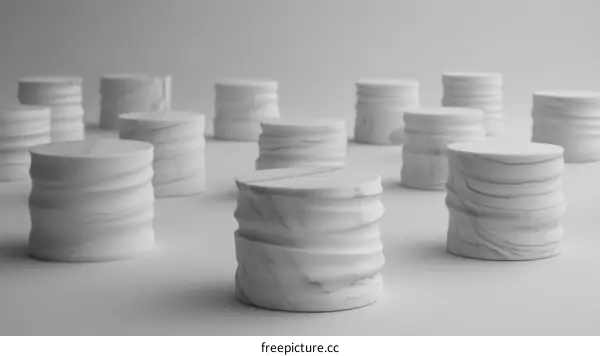 Abstract White Marble Cylindrical Forms