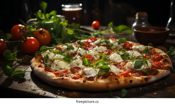 Delectable Pizza Close-up with Fresh Ingredients