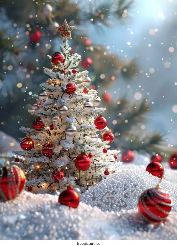 Christmas Tree with Red and Silver Ornaments