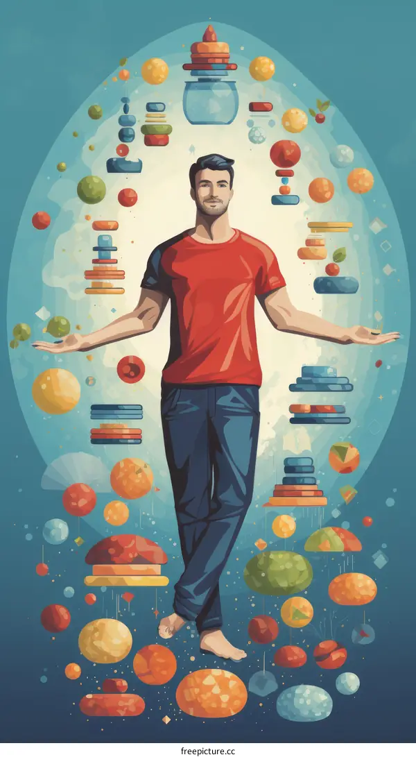 A man standing in a circle of food