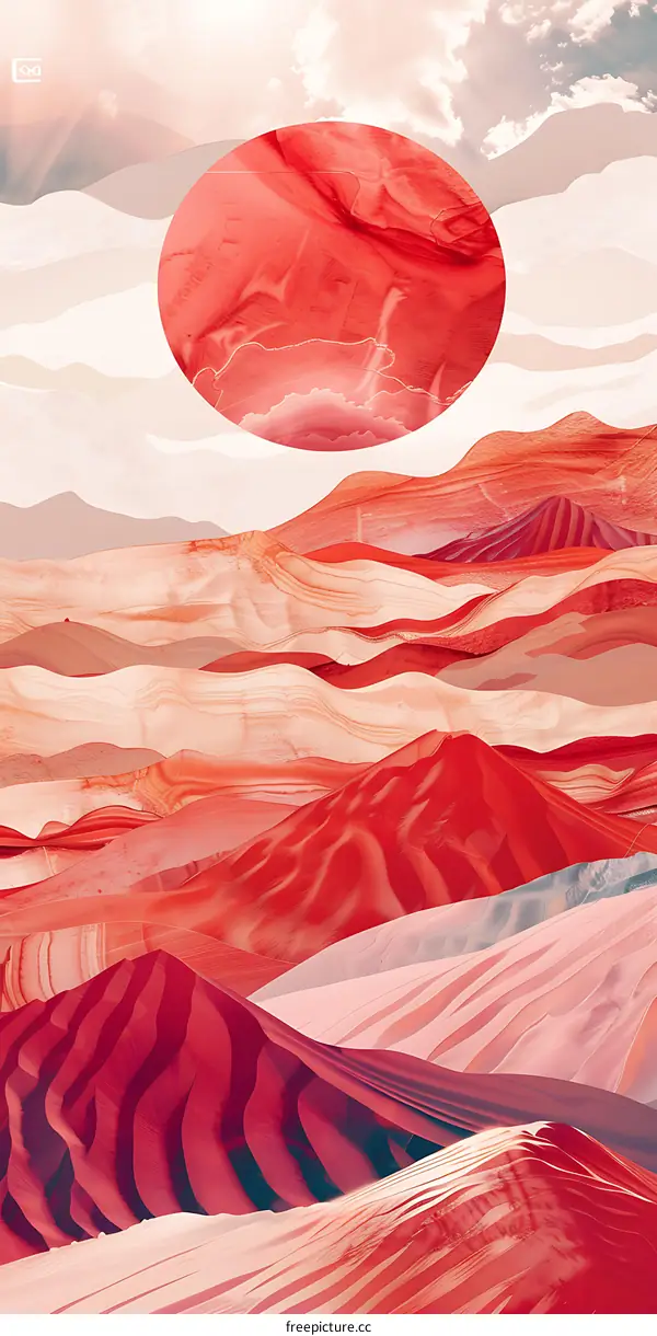 Abstract Desert Landscape with Red Sun