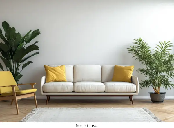 Modern Minimalist Living Room with Sofa and Plants