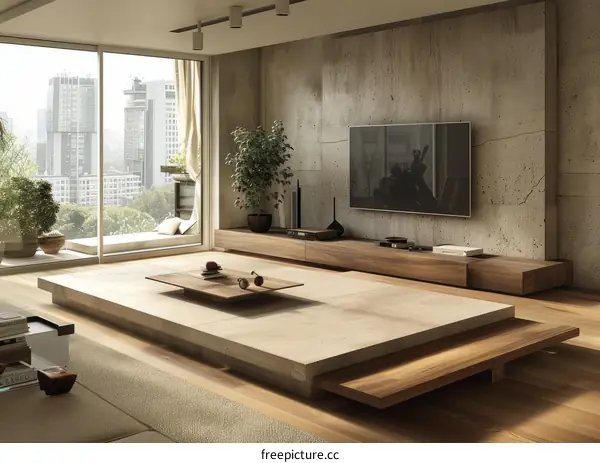 Modern Japanese Living Room Interior Design with Minimalist Style