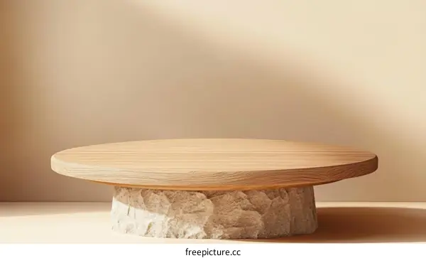 Wooden Round Display Stand with Stone Base