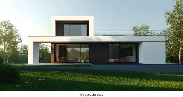 Modern White House with a Large Window
