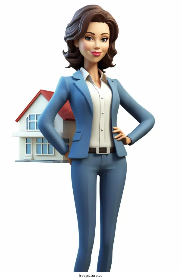 Real Estate Agent Standing in Front of a House for Sale