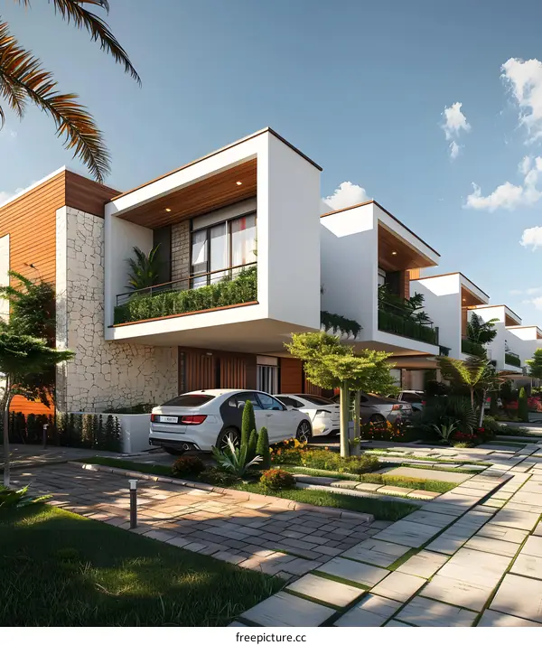 Modern Exterior Design of Luxury Townhouses with Green Landscape