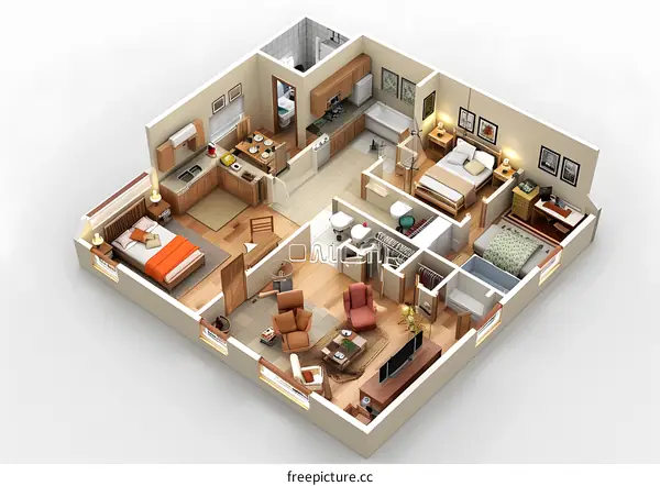3D Design Top View of Modern Apartment