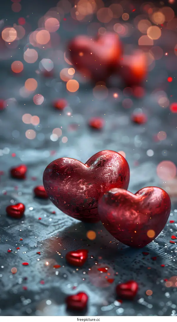 Two red hearts with a blurred background