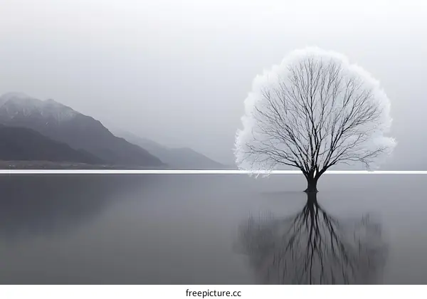 Lonely Tree in the Mountains and Still Water