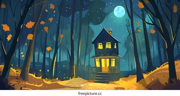 Night Forest with a House in the Distance