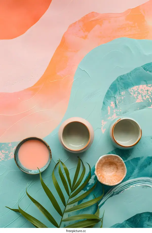 Abstract Background With Palm Leaves and Bowls