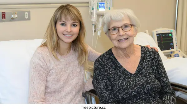 Two Women in Hospital Room Support and Care