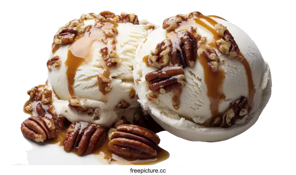 [Transparent Background PNG]Delicious Pecan Ice Cream with Caramel Sauce