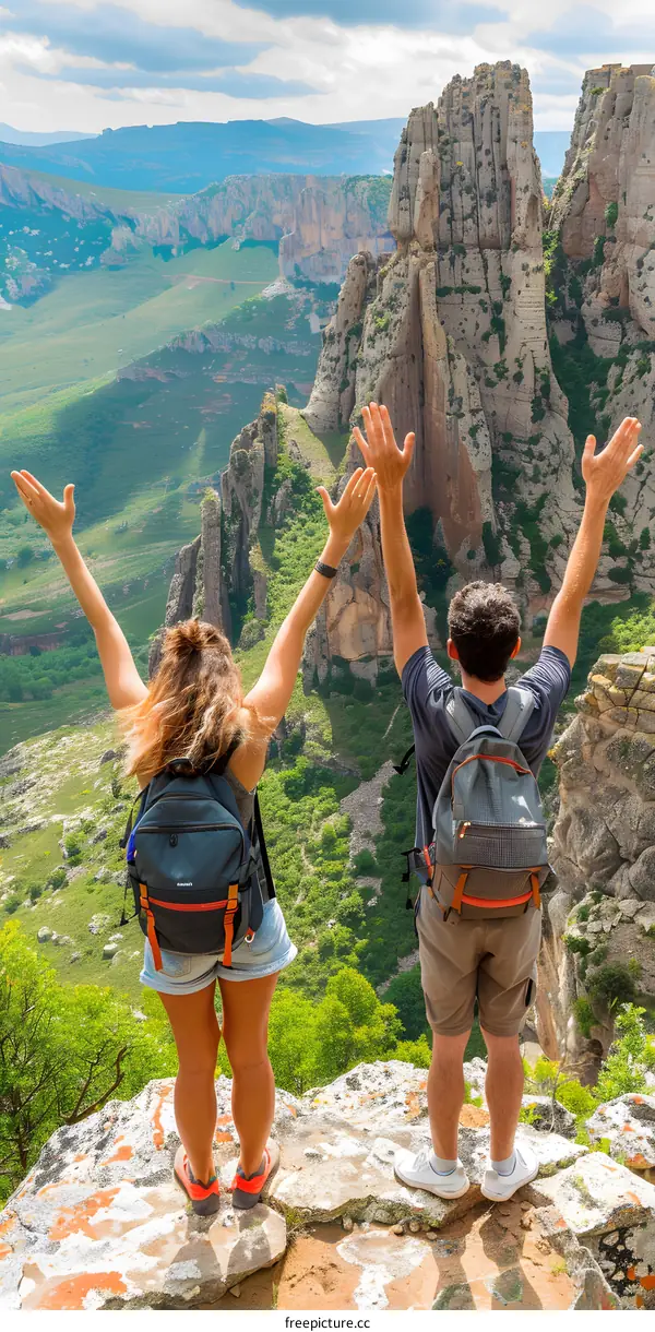 Couple Hiking in Mountain Landscape