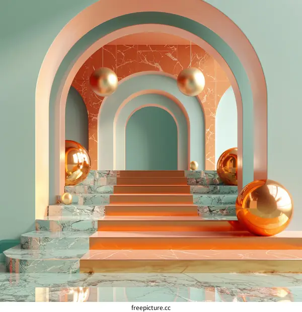 Archway Stairway with Geometric Abstract Balls