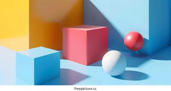 Abstract Geometric Shapes Background with Colored Cubes and Spheres