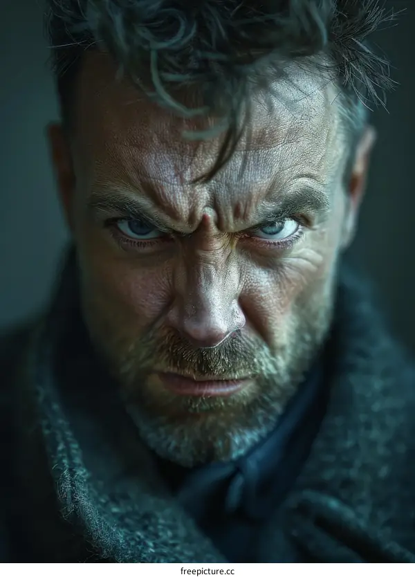 Close-up Portrait of a Serious Man