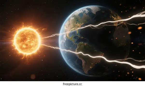 Solar Flare Emitting Powerful Electromagnetic Energy to Earth