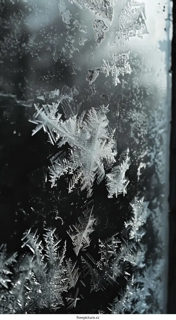 Black and white photo of frost on a window