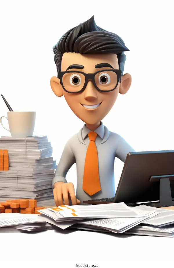 3d illustration of a businessman working on his laptop