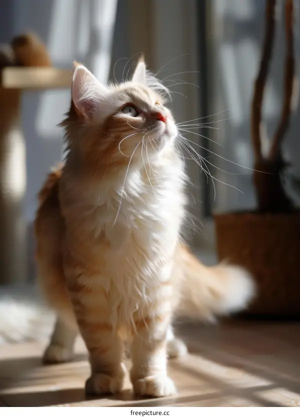 A ginger cat looking up at something