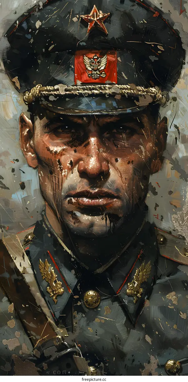 Portrait of a Russian Soldier in Military Uniform