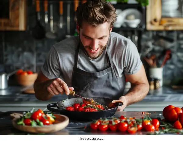 Young man cooking in the kitchen