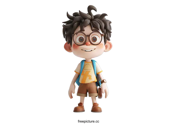 [Transparent Background PNG]Smiling Cartoon Boy With Backpack And Glasses