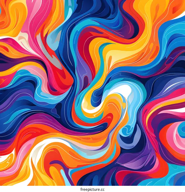 Colorful abstract painting with vibrant swirls and waves