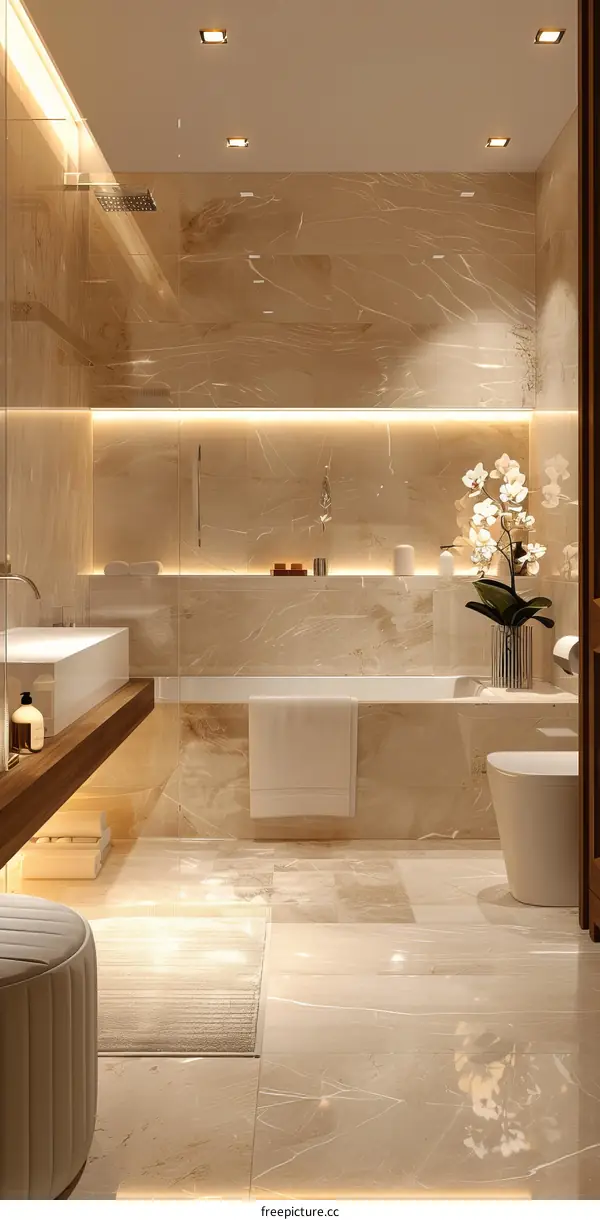 Luxury Beige Marble Bathroom Interior Design