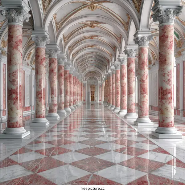 Elegant Marble Columned Hallway Interior Design