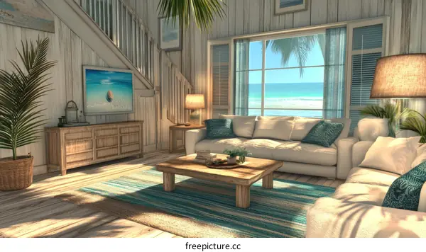 Coastal Beachfront Living Room Illustration