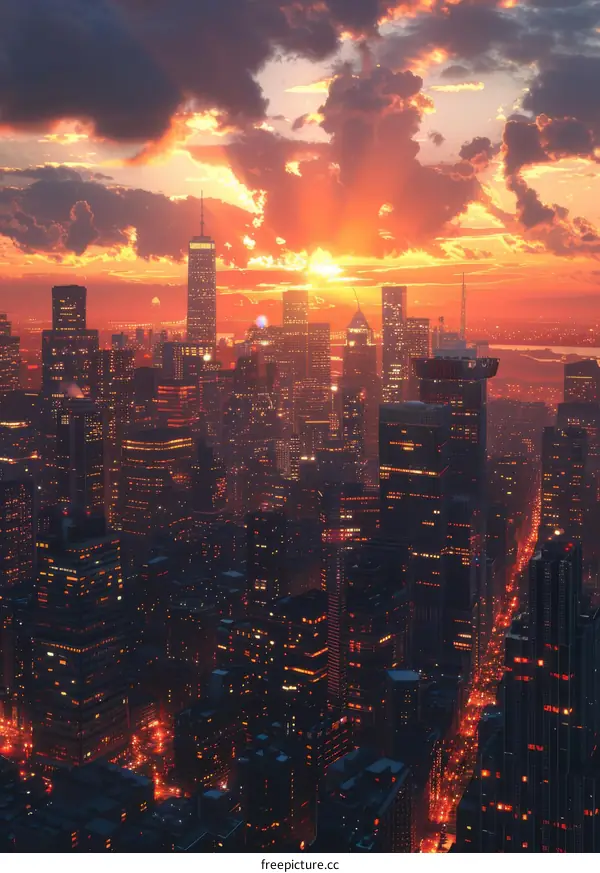 Cityscape Sunset Illustration with Vivid Colors