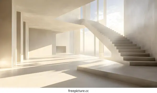 Modern Minimalist Interior Design with Staircase and Window View