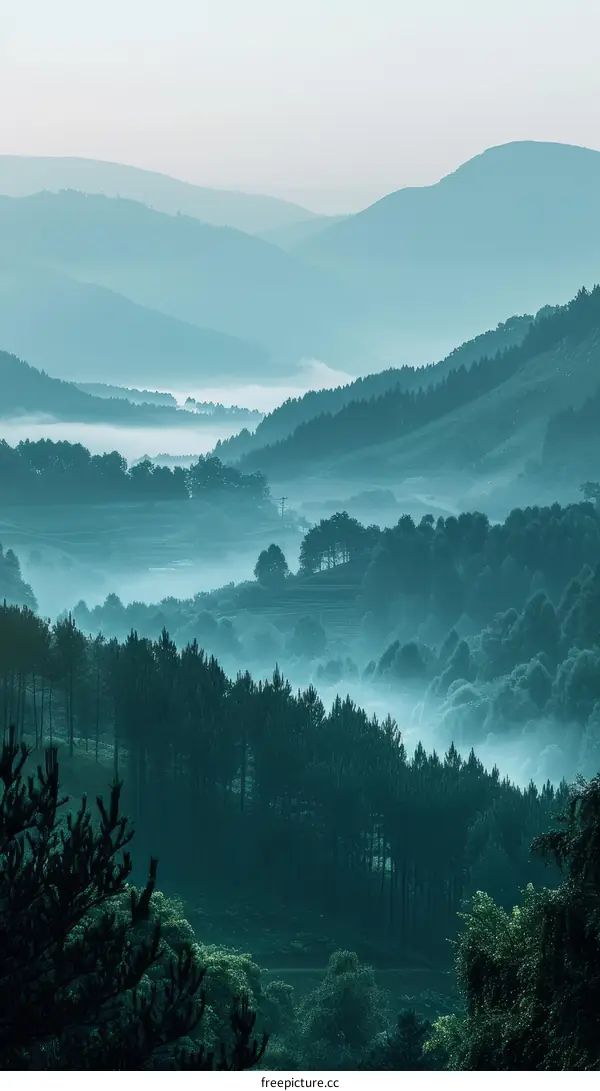 Mystical Mountain Landscape with Majestic Pines