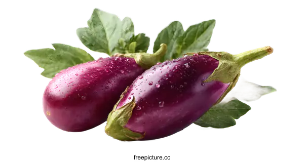 [Transparent Background PNG]Fresh Purple Eggplant with Leaves