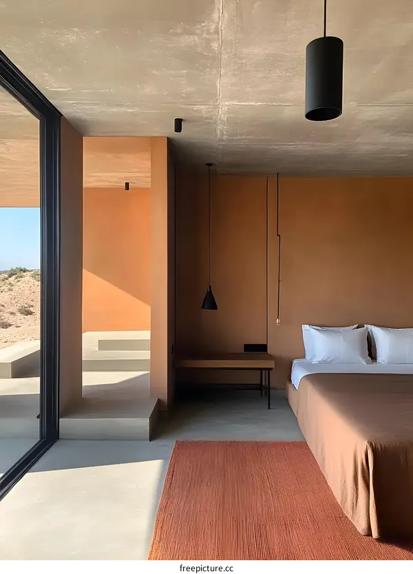 Modern Minimalist Bedroom Interior Design with a View of the Desert