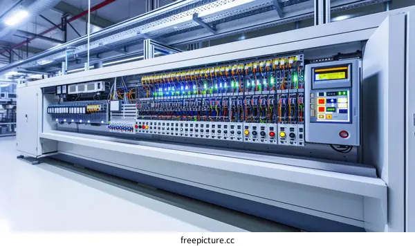 Industrial control panel with indicator lights and buttons
