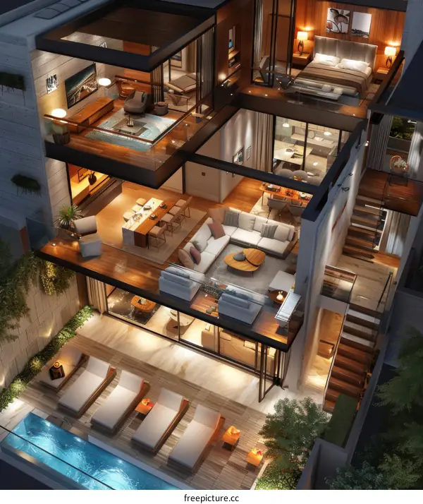 Modern Penthouse Floor Plan with Garden and Pool