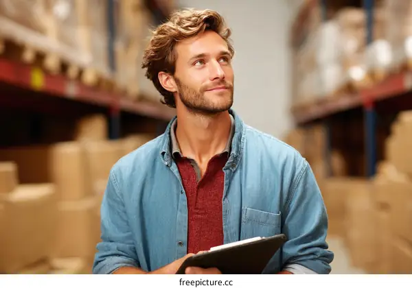 Warehouse Worker Inspecting Inventory