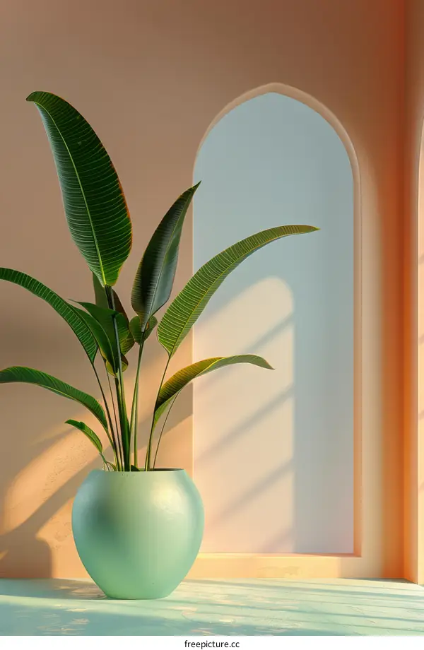 Minimalistic Green Plant in a Serene Interior