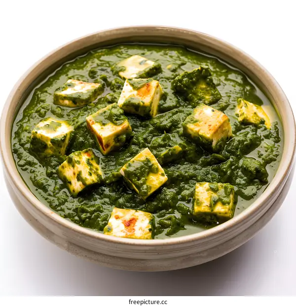 Palak Paneer, a popular North Indian dish of spinach and cottage cheese in a creamy sauce