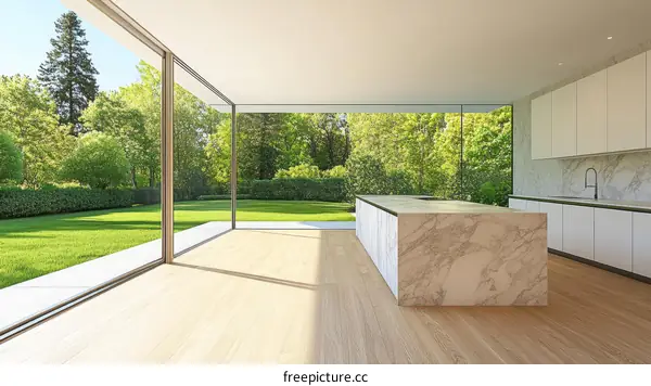 Modern Kitchen with Lush Garden View