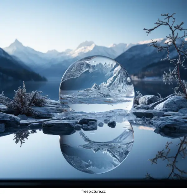 Winter Wonderland: Snow-Capped Mountains Reflected in a Frozen Lake