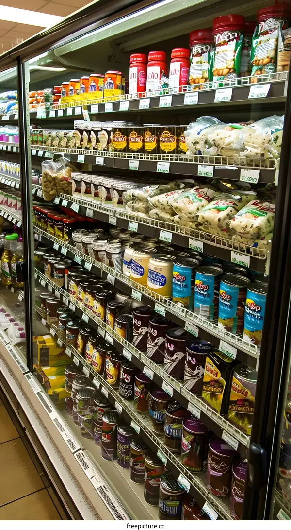 Refrigerated Grocery Store Shelves Full of Products