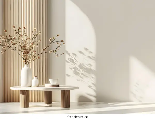 Minimalist Interior Design with White Vase and Dried Flowers